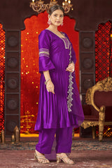 Violet Art Silk Alia Cut Anarkali Kurta Set with Trousers and Dupatta-CL-KPD-133