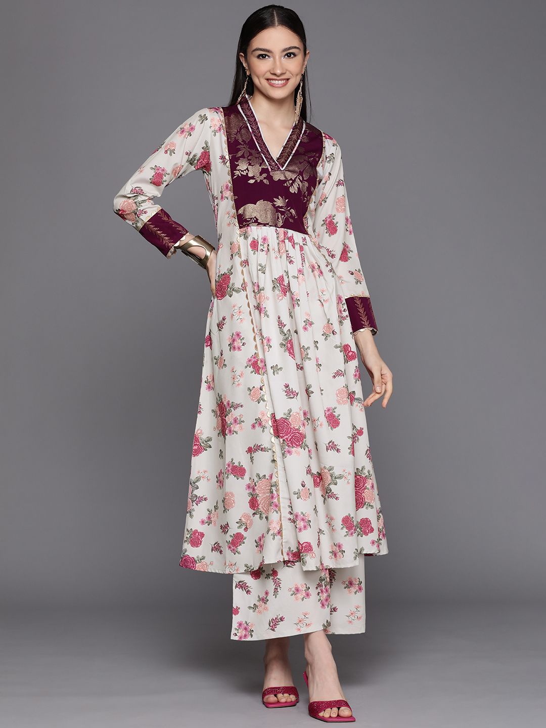 Beige Digital Printed Kurta Palazzo Set-AHKUPZ-COMBO-556