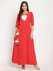Red Crepe Solid Kurta With Printed Dupatta-AHDRTPDU-Combo-390