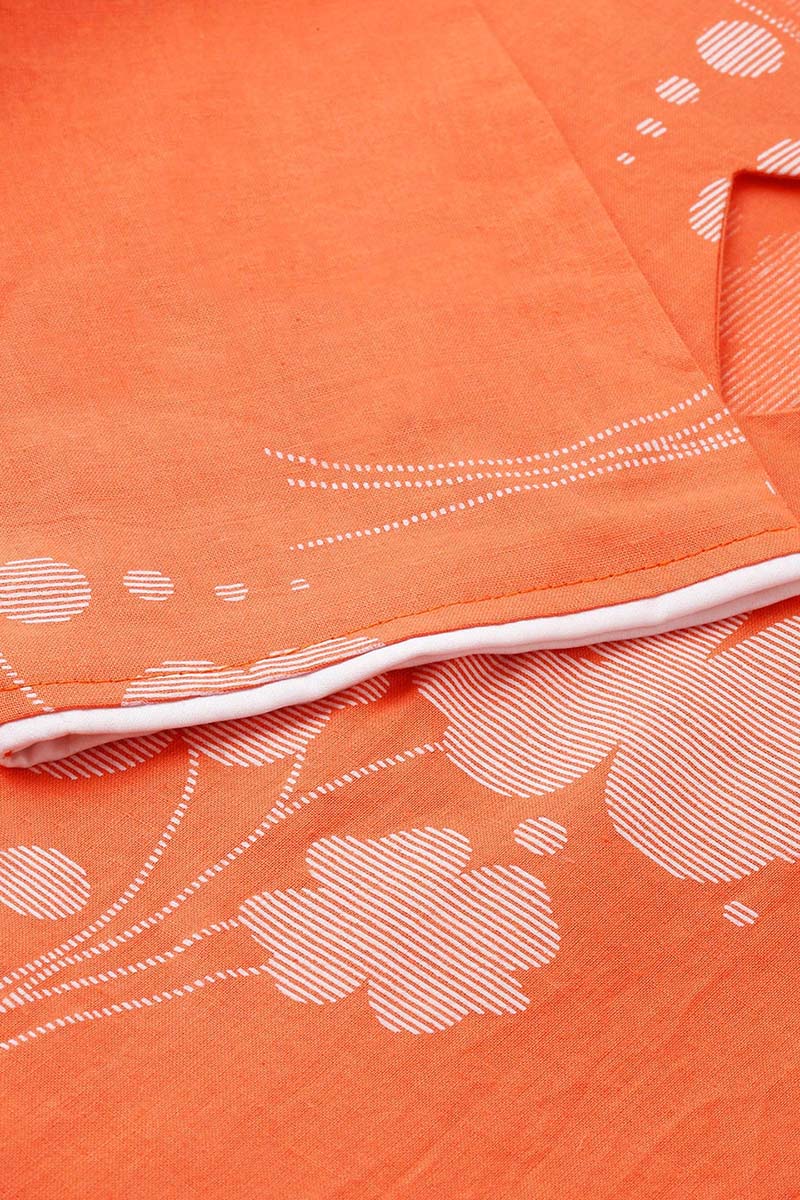 Orange Floral Printed Keyhole Neck Kurta VCK8255