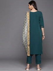 Dark Green Printed Kurta Pant Set With Dupatta-AHKUDUPN-COMBO-545