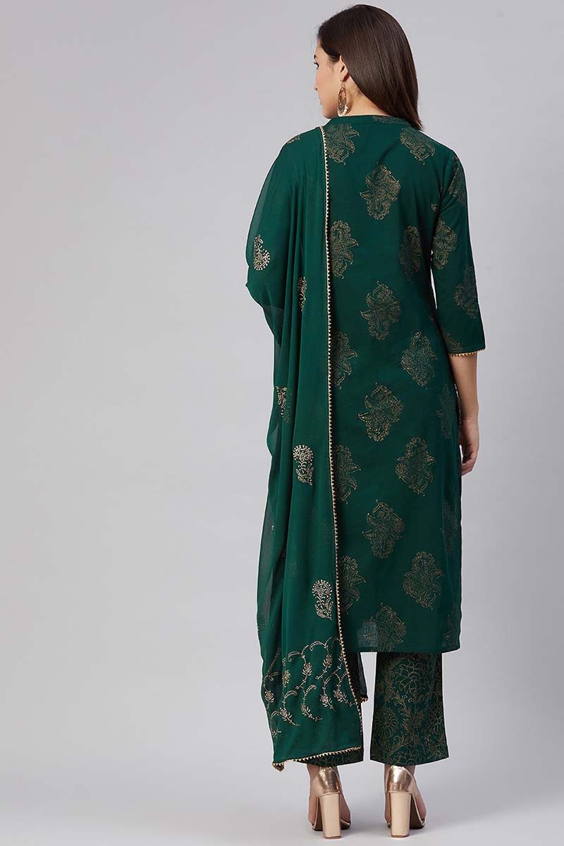 Shop Online Our Green Ethnic Motifs Printed Kurta Set VKSKD1164