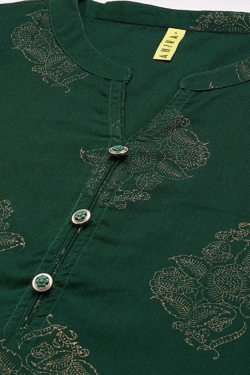 Shop Online Our Green Ethnic Motifs Printed Kurta Set VKSKD1164