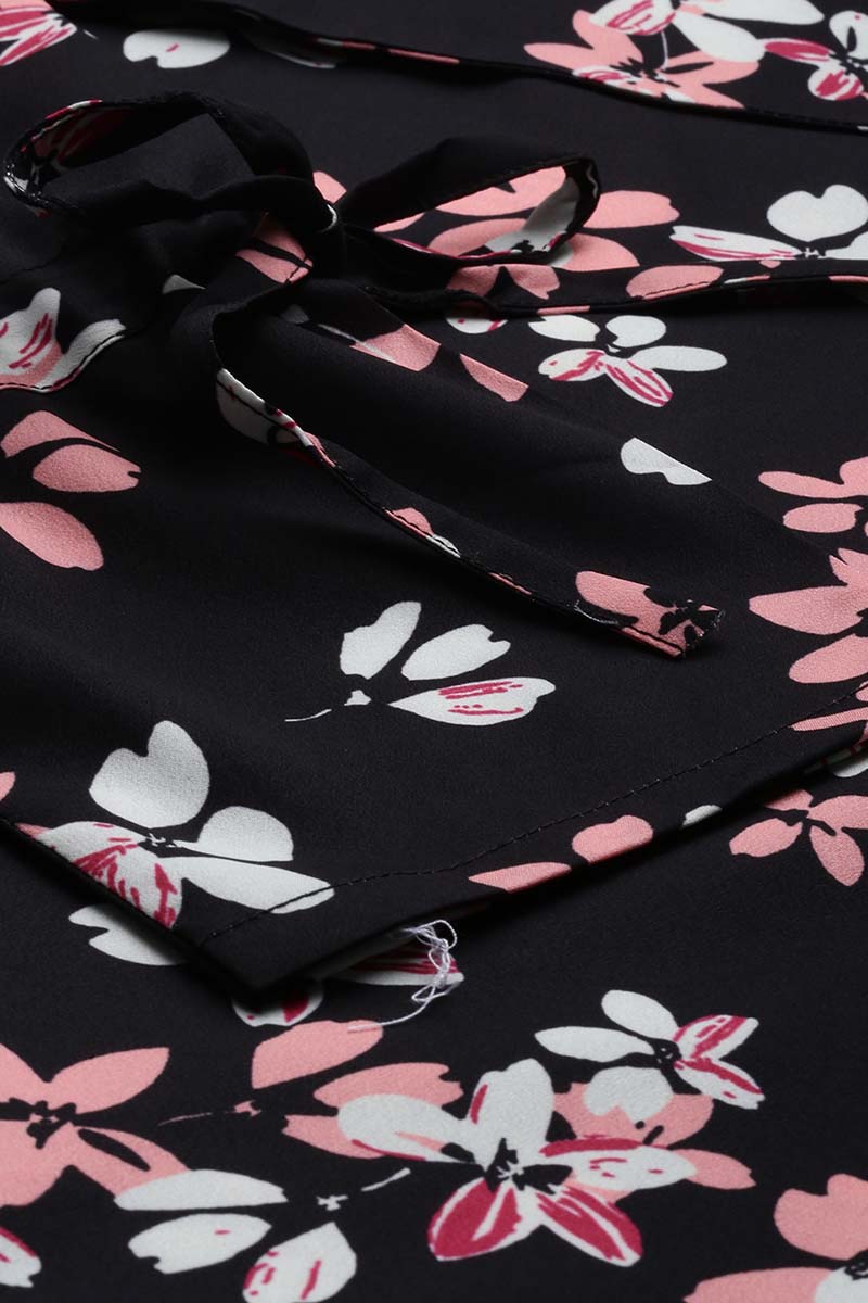 Black Georgette Floral Printed Regular Top VT1024 | DesiQlo