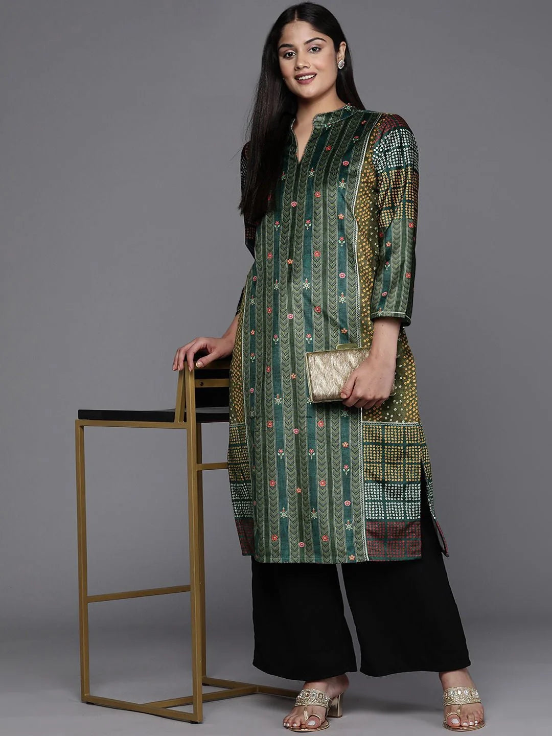 Striped Velvet Kurta | Indian Kurtas for Women