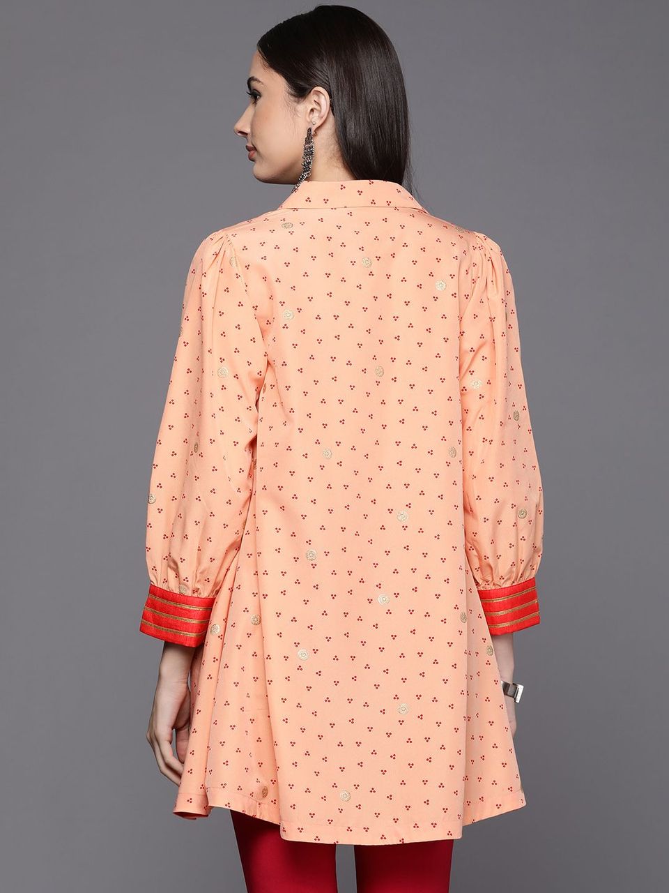 Peach Printed Crepe Tunic Top - Indian Kurta for Ladies
