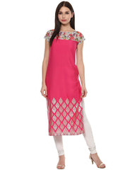 Pink Chanderi Foil Printed Kurta-AHKUCRDF-403