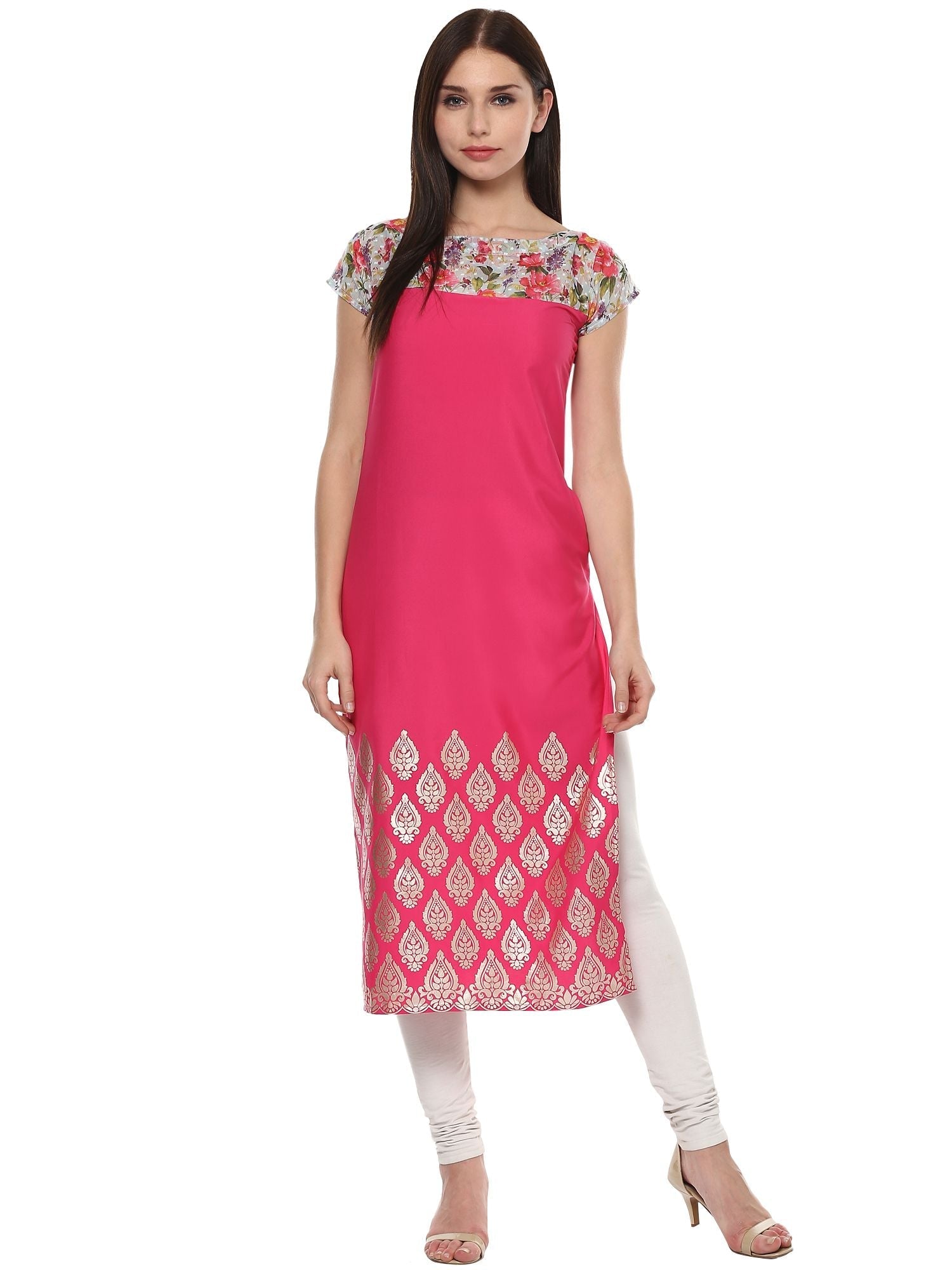 Pink Foil Printed Kurta | Indian Kurtis for Women Online