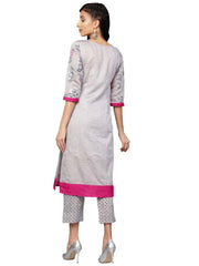 Grey Chanderi Silk Printed Kurta Pant Set-AHKUPN-Combo-164