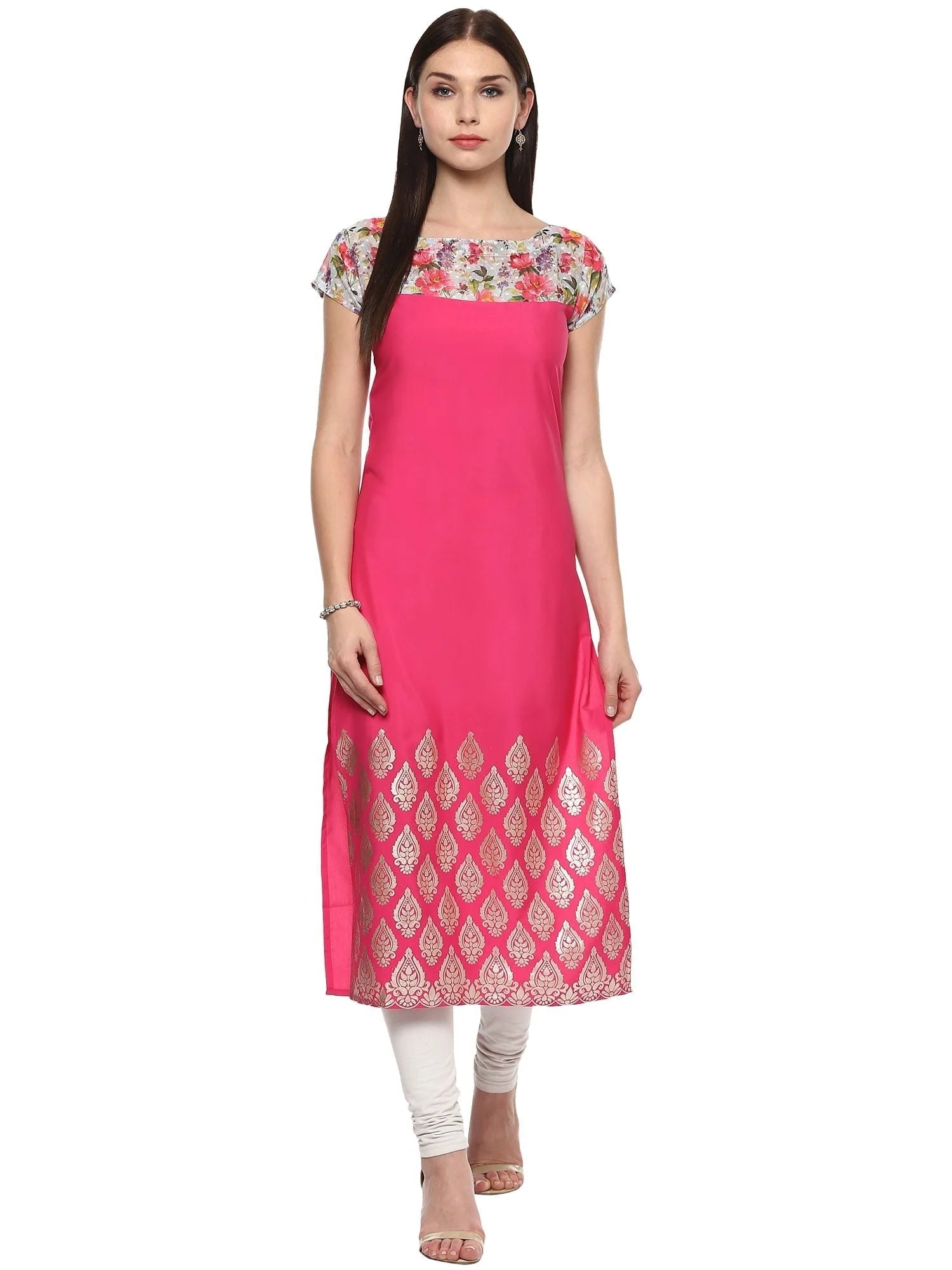 Pink Foil Printed Kurta | Indian Kurtis for Women Online
