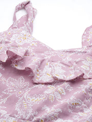 Lavender & White Printed Pure Cotton Jumpsuit with Ruffles-AHJSCOWX-60