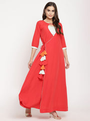 Red Crepe Solid Kurta With Printed Dupatta-AHDRTPDU-Combo-390