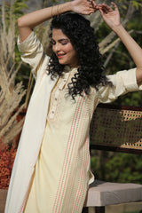 Ivory Rayon Straight Kurta Pant Dupatta Set with Mask