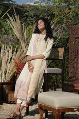 Ivory Rayon Straight Kurta Pant Dupatta Set with Mask