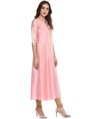 Pink Poly Silk Gold Foil Print Kurta-AHKUPSFP-561