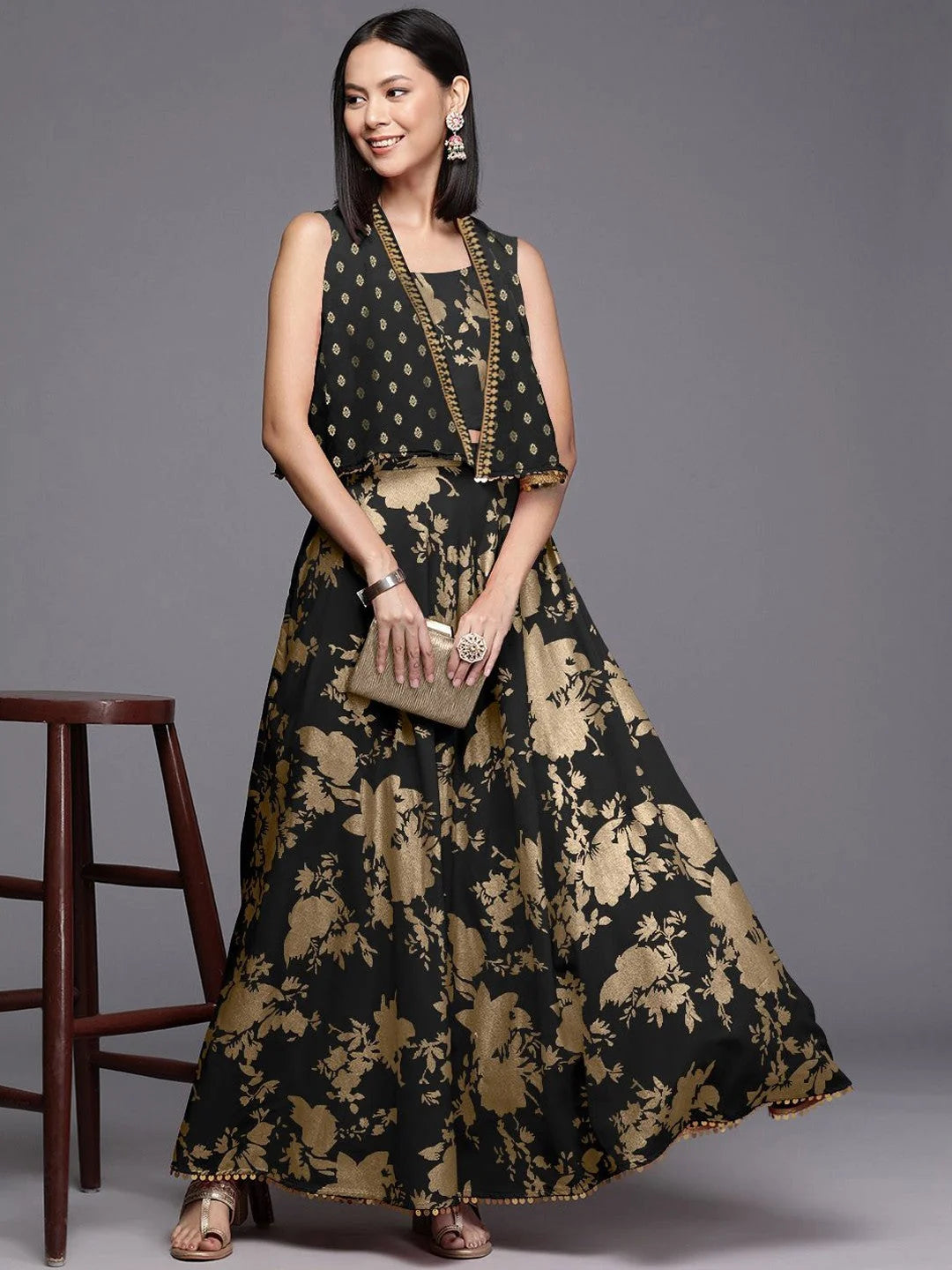 Printed Sleeveless Co-ord Set | Ethnic Lehenga Inspired Outfit