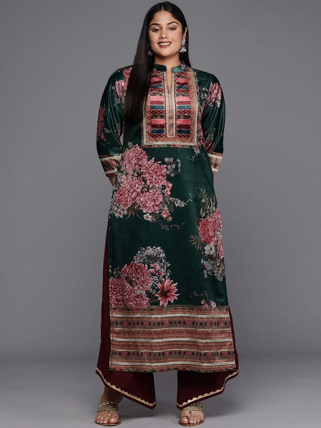 Women's Floral Velvet Kurta: Gotta Patti Indian Kurtis Online