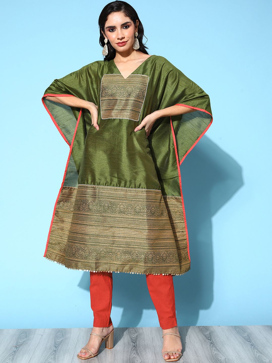 Olive Green Floral Stylish Kaftans | Women's Kaftan Dresses