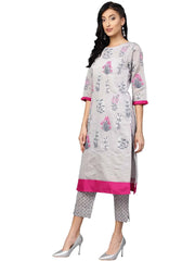 Grey Chanderi Silk Printed Kurta Pant Set-AHKUPN-Combo-164