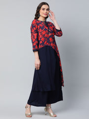 Navy Blue Rayon Wax Printed Kurta Palazzo Set-AHKUPZ-COMBO-364