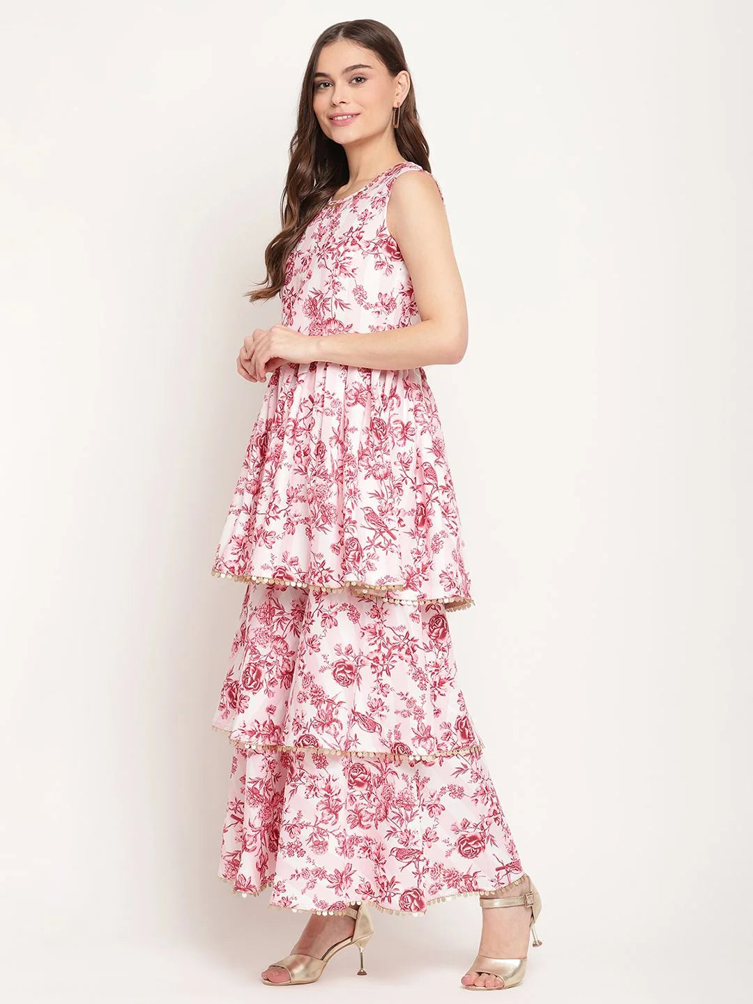 White Floral Print Sharara Set for Women | Designer Garara Pants