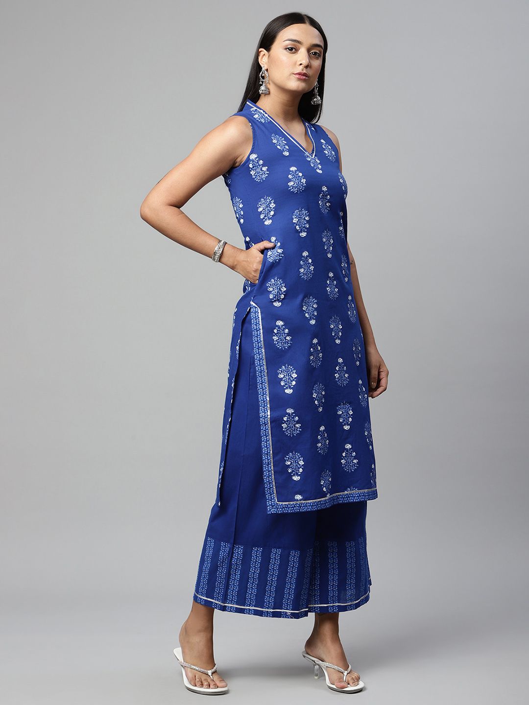 Indigo Blue Cotton Kurta Palazzo Set | Kurta and Palazzo Set