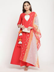 Red Crepe Solid Kurta With Printed Dupatta-AHDRTPDU-Combo-390