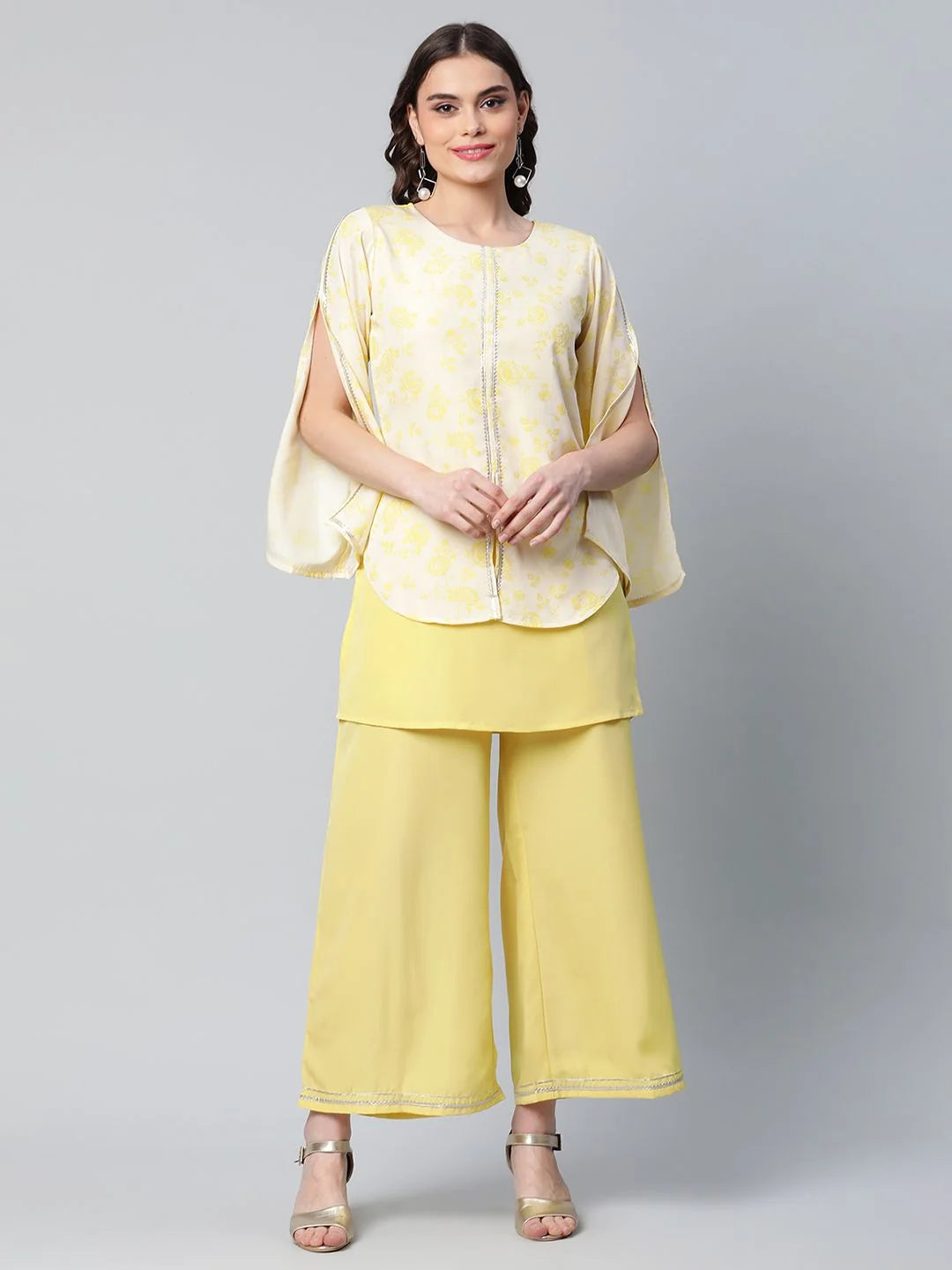 Yellow Crepe Printed Top Palazzo Set-AHTPPZ-COMBO-457