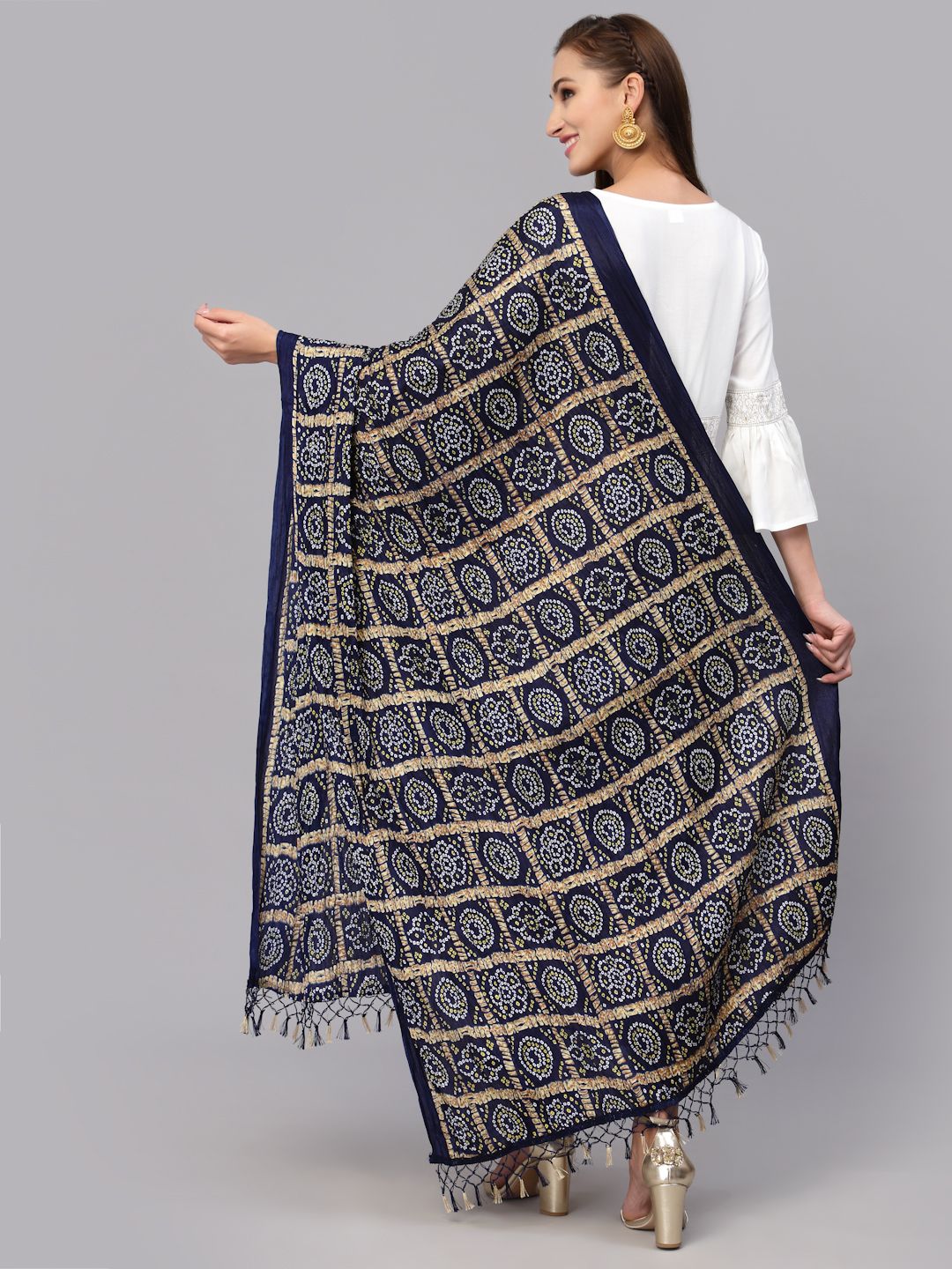 Women's Bandhani Print Silk Blend Dupatta (Dupchokblue) | DesiQlo